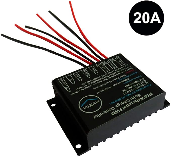 12V 24V 20A IP68 Waterproof Solar Charge Controller Lithium ion Lifepo4 Lead-Acid Battery Regulator with IR Remote Controller