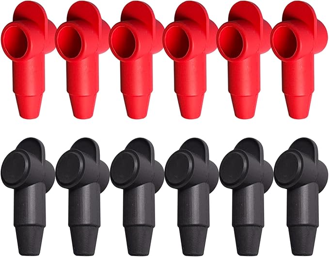 Ampper 12 Pcs Silicone 1/4", 5/16" Stud Terminal Covers, Flexible Post Terminal Cover Protector Boot for Battery Power & Ground Junction Block Post, Fits 6-1 Gauge Wire (Red & Black)