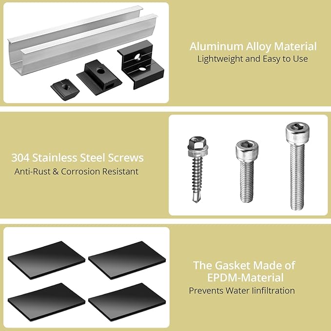 Anbte 6Pcs Solar Panel Bracket Kit, Aluminium Solar Panel Roof Mounting Kit 7.87" Mounting Rail 30mm/35mm Solar Panel Mounting Brackets for Metal Roof, Tin Roof, Flat Roof, Sheet Roof