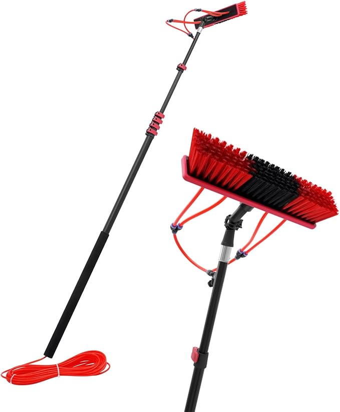 TFCFL Professional Water Fed Pole Kit, 24ft Telescopic Aluminum Alloy Window & Solar Panel Cleaner with 65ft Hose, 210° Rotating Brush, 4 Water Jets for High Reach Cleaning, Car, Glass Roof
