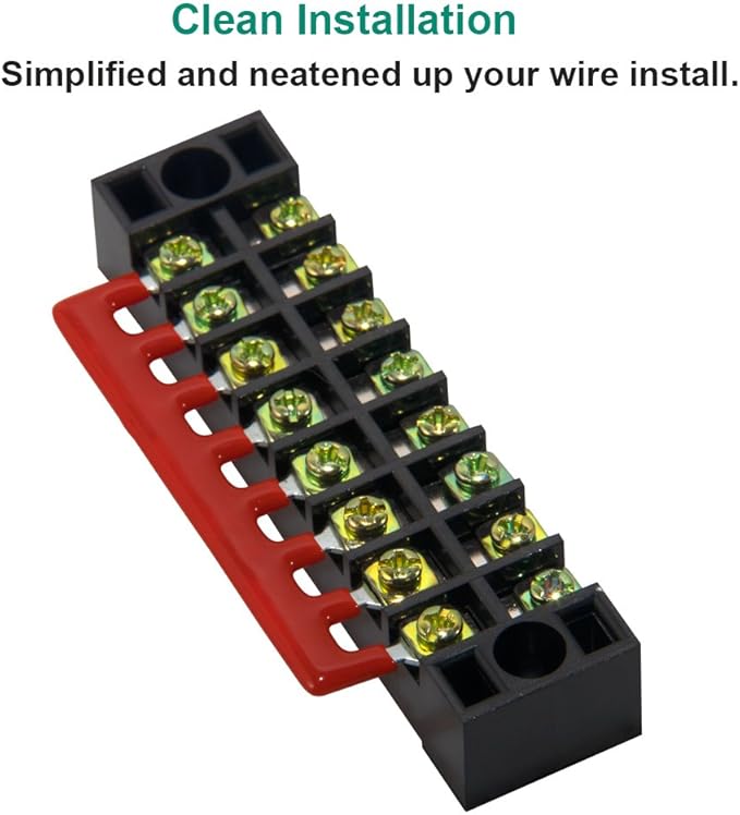 MILAPEAK Terminal Block and Strip - 12pcs (6 Sets) 8 Positions Dual Row 600V 15A Screw Terminal Strip Blocks with Cover + 400V 15A 8 Positions Pre-Insulated Terminals Barrier Strip (Black & Red)