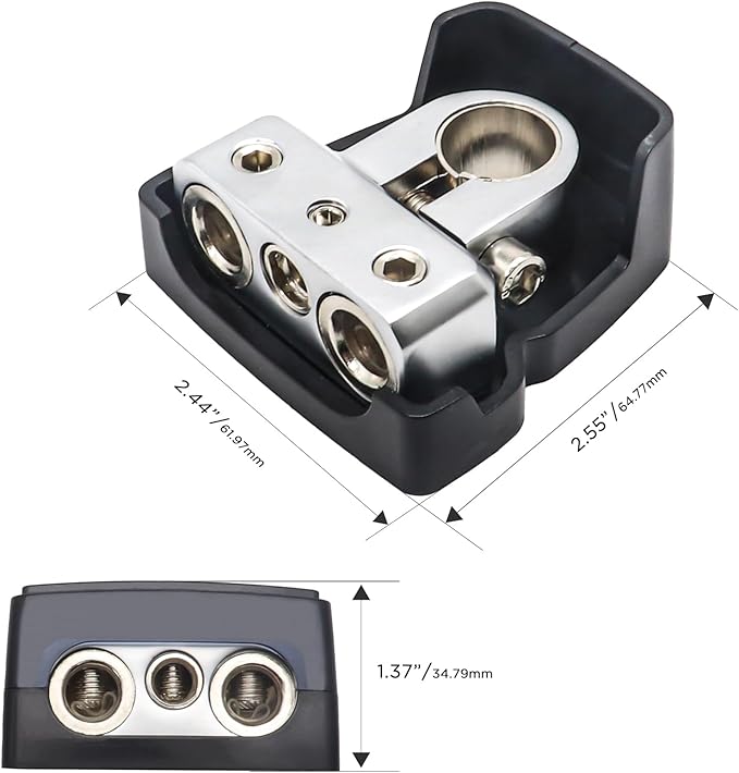 Recoil PBT-D08 2 Pack Premium Solid Brass Positive Negative Battery Terminals Clamps with Two 0/2/4 Gauge Outputs and Two 8 Gauge Outputs