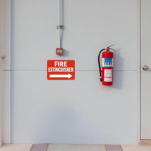 SmartSign 10 x 14 inch “Fire Extinguisher” Metal Sign with Right Arrow, 40 mil Laminated Rustproof Aluminum, Red and White, Made in USA