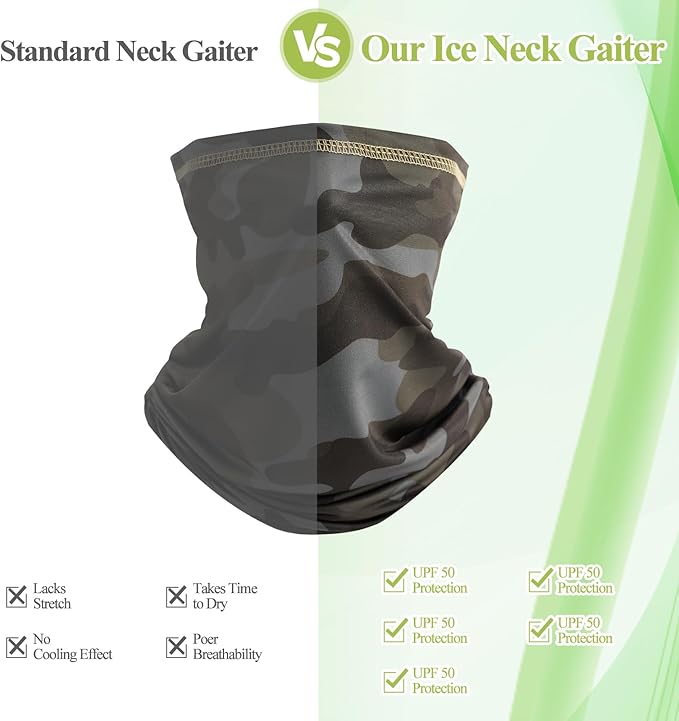 SATINIOR Summer Camo Neck Gaiter UV Protection Cooling Face Mask Sun Hood Bandanas for Men Women Sunscreen Breathable Bandana