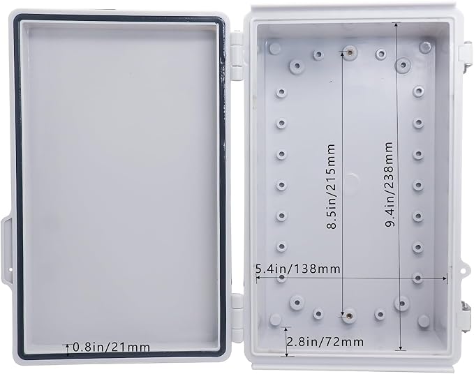 Waterproof Outdoor Electrical Junction Box Weatherproof IP67 ABS Plastic Enclosure Switch Router Project Box with Mounting Plate with Wall Bracket 2 Cable Glands Grey 10.23" x 6.3" x 3.94"