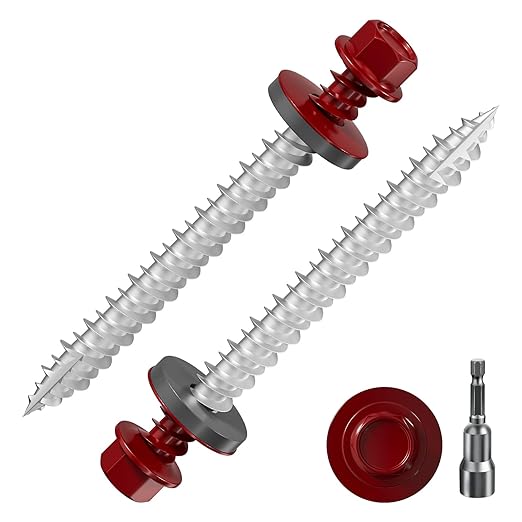 # 3/16 * 2" 139PCS 2lbs Red Hexagonal Metal Sheet roof Screws, #10 * 2 with EPDM washers and Hexagonal self Tapping, Used for Metal to Wood, Corrugated Roofs.5 * 50mm