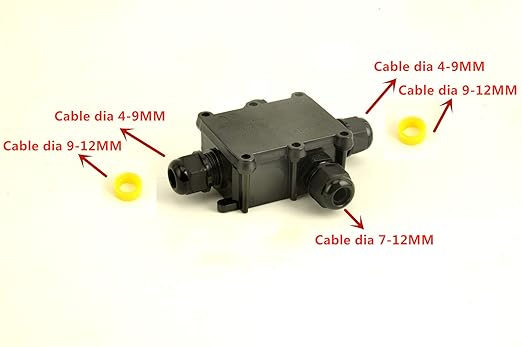 Junction Box Waterproof,Outdoor Junction Box, Waterproof Electrical Junction Box, IP68, 3 Way M20 coaxial Cable Connector Wire Range from 4 to 12mm, Black, 2 PCS