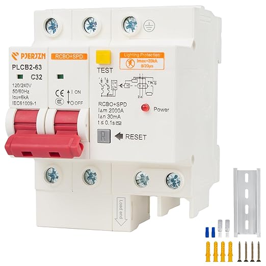 Leakage Protection Breaker Ground Fault Circuit Breaker 2-Pole 120/240VAC with Surge Residual Current Circuit Breaker for Home and Industrial (50 Amp)
