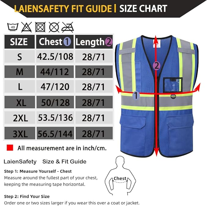 Hi Vis Reflective Safety Vest for Men Women with Multiple Pockets Mesh High Visibility Construction Work Vest,Meets ANSI/ISEA Standards(EK1-178-Blue-XL)