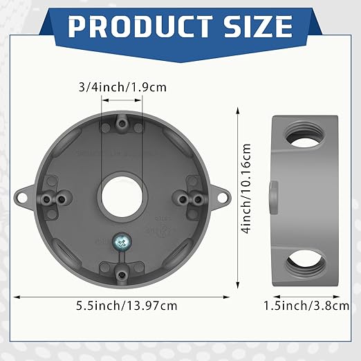 Juexica 4 Pcs 4 Inch Round Electrical Box 3/4 Inch 5 Holes Weatherproof Outlet Junction Ceiling Fan Box for Outdoor Lighting Systems, UL Listed(Gray)