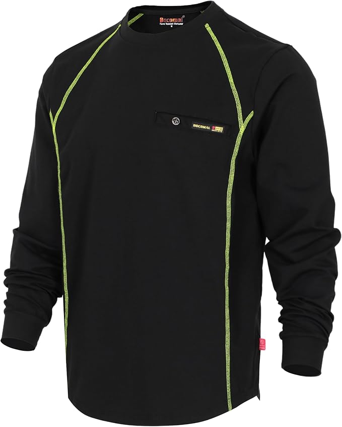 BOCOMAL FR Shirts for Men Melt Pocket Lightweight Crew T-Shirt NFPA2112/CAT2 Fire Resistant Work Shirt
