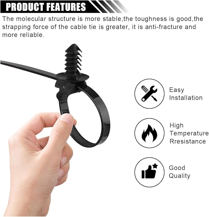 120PCS Car Push Mount Cable Zip Tie, Heavy Duty Fastener Cable Clip Self Locking Cable Strap Compatible with Boat Trailer, Nylon Engine Bay Wire Harness Restraint Tie Wrap for Indoor Outdoor