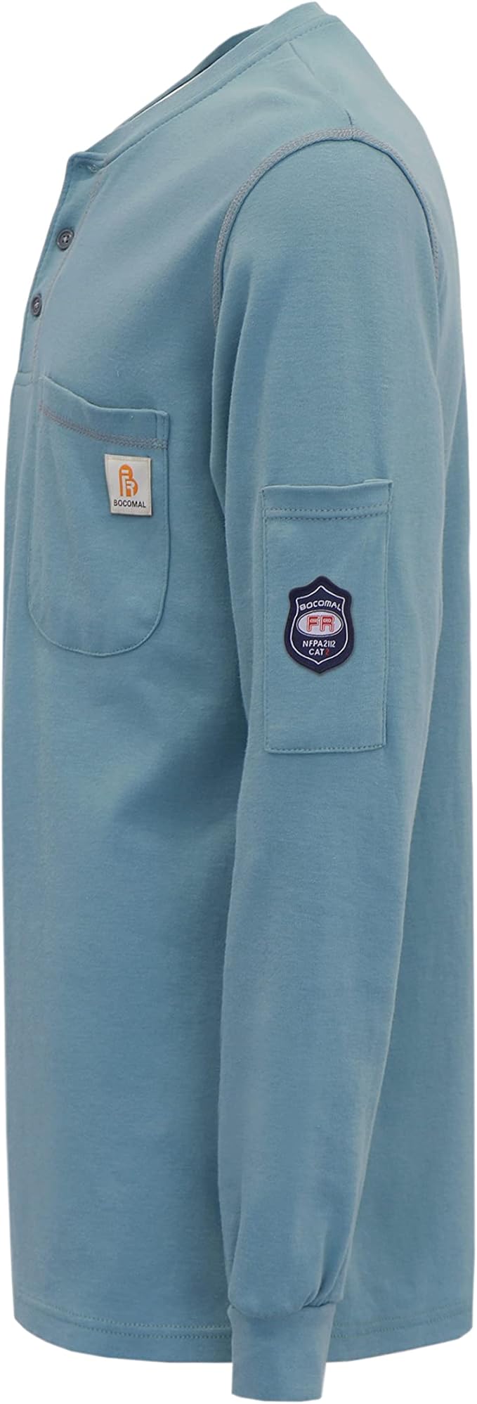 BOCOMAL FR Shirts Flame Resistant Henley Shirt NFPA2112/CAT2 7oz Men's Long Sleeve Fire Retardant Clothing