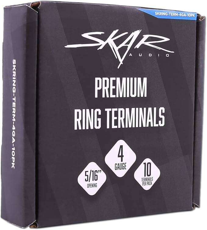 Skar Audio 4 Gauge (5/16") Nickel Plated Premium Ring Terminals (10-Pack)