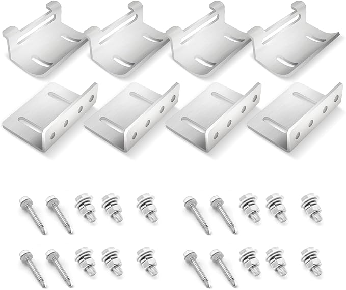 Newpowa Solar Panel Mounting Curved Z Bracket with Nuts and Bolts Supporting for RV, Boat, Wall, Off Grid Roof Installation A Set of 4 Sliver Aluminum(1 Set)
