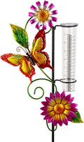 Rain Gauge Outdoor, Butterfly Rain Gauge, Decorative Rain Measure Gauge with Metal Stake, 7" Tube Rain Measure Tool for Yard
