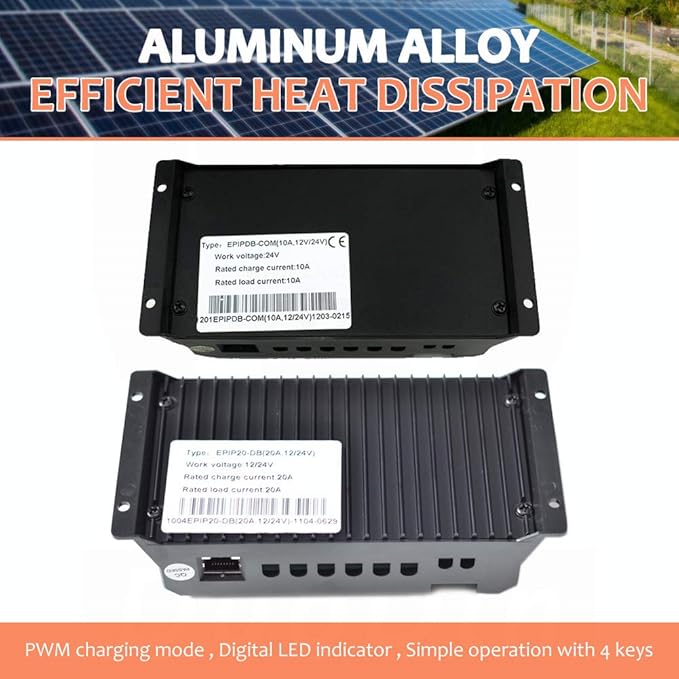 EVPEVER 10A Solar Charge Controller 12V/24V Auto Working Dual Battery Solar Panel Charge Controller PWM 10AMP Intelligent Solar Panel Batteries Regulator for Motorhome, Caravan, Boat