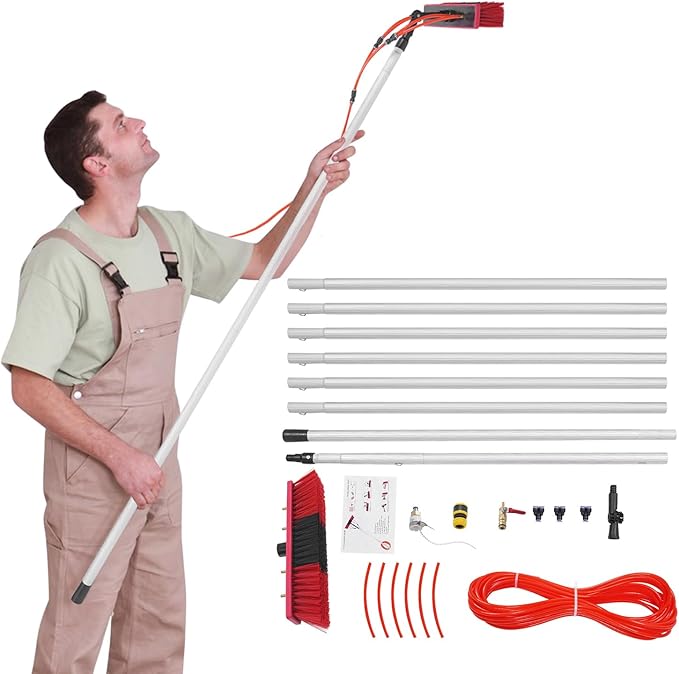 Water Fed Pole Kit, 26.25 FT Adjustable Window Cleaning Brush and Pole, 8m Telescopic Extendable Solar Panel Washing Tool, Outdoor Window Glass Washing Cleaner Equipment Tool