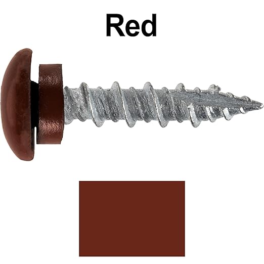 10 x 1 RED - Low Profile Star Head Roofing Screws - HI-LO Thread - Metal to Wood - T25 Torx Drive Head - EPDM Washer. 1 x 250 Count Bag - 250 Screws