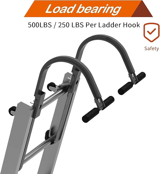 Roof Ladder Hook with Wheel Heavy Duty Ladder Stabilizer for Roof Ridge Extension Ladder, Rubber Grip T-Bar for Damage Prevention Lock Jaw Ladder Grip,Fast & Easy to Access Steep Roofs(Patent)