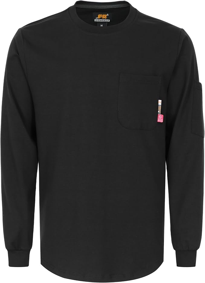 KONRECO FR Shirts for Men Crewneck 6oz Jersey Lightweight Flame Resistant Work T Shirt NFPA2112 CAT2