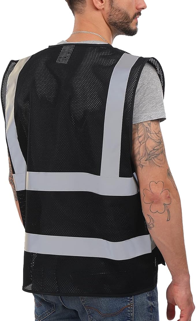Dib Safety Reflective Vest ANSI Class 2, High Visibility Vest with Pockets and Zipper, Construction Work, Hi Vis