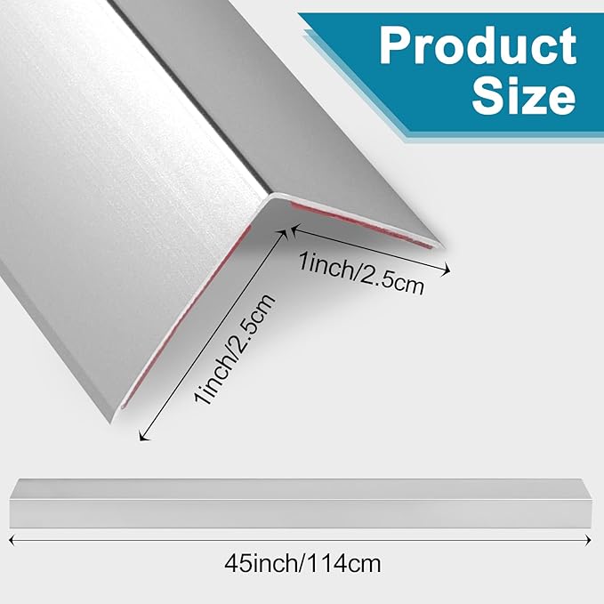 Raytano 4Pcs 45" L ×1" W Self Adhesive Metal Corner Protectors, Modern Aluminum Wall Corner Guards for Wall Door Furniture Cabinet Baseboard Frame Protection and Decoration (Size:45" x 1",Silver)