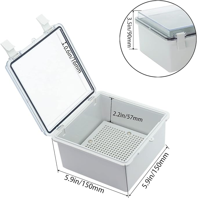 Junction Box, Hinged Clear Cover IP67 Waterproof ABS Project Box with 2 NPT 1/2" Cable Gland, Electrical Box Enclosure with Mounting Plate & Wall Bracket 5.9 x 5.9 x 3.5inch(150x150x90mm)