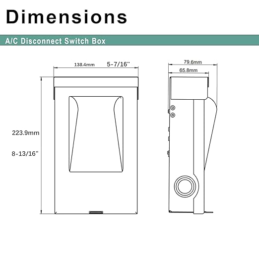 240VAC 60 Amp Fused AC Disconnect Box, Outdoor Waterproof Metal Enclosure with Pull-Out Switch - for Home & Light Commercial HVAC, Condensing Units & Air Conditioning Systems - UL Listed