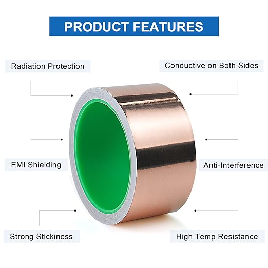 BOMEI PACK 2inch x 49ft Copper Foil Tape with Conductive Adhesive for Guitar and EMI Shielding, Crafts, Soldering, Stained Glass, Electrical Repairs, Grounding 1 Pack