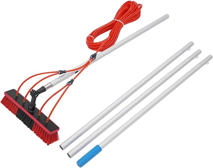 Outdoor Window Cleaning Pole Kit, Water Fed Telescopic Brush, High Reach Cleaning Tool,Solar Panel Cleaner Brush & Squeegee, for Roof Window and Trucks (4m/13.12ft Pole)