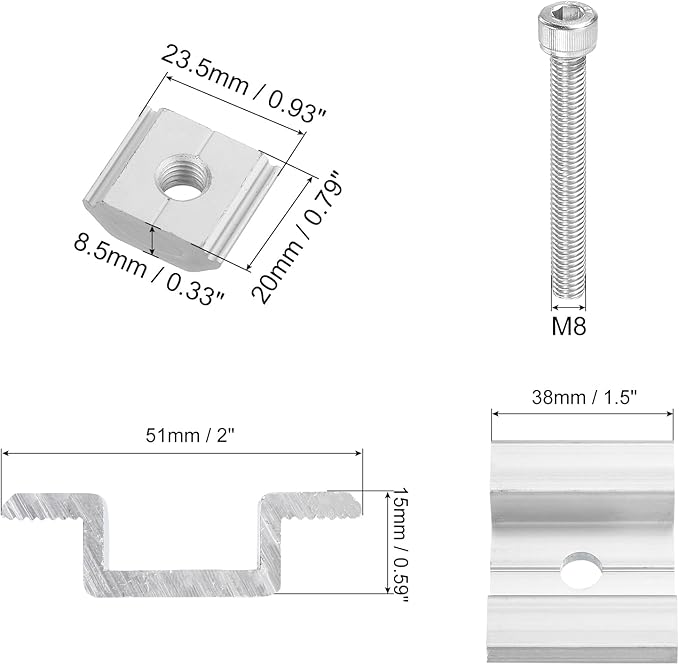 Uxcell Set of 4 Solar Panel Mount Mid Clamps, 45mm Aluminum, Silver