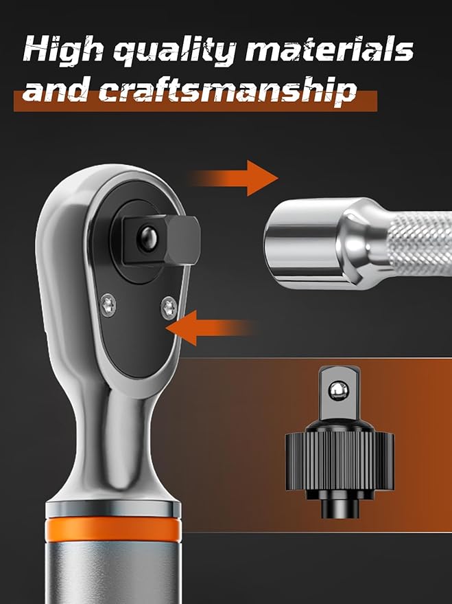 3/8" Drive Digital Torque Wrench, 5.02-99.57 Ft.lb/6.8-135 Nm, Inch Pound Torque Wrench Electronic with Buzzer & Colorful LED Indicator, Torque Wrench Set for Cars Automotive Motorcycle