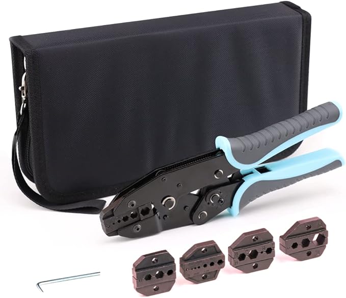 Coax Ratchet Crimping Tool Set for Coaxial RG Cable RF Connector with 5 Changeable Jaws