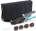 Coax Ratchet Crimping Tool Set for Coaxial RG Cable RF Connector with 5 Changeable Jaws