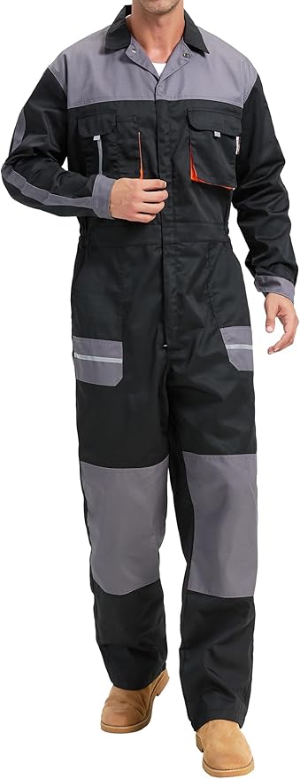 Men's Work Coveralls Multi Pockets Garage Work Jumpsuit Zip Coverall One Piece Workwear Mechanic Overalls