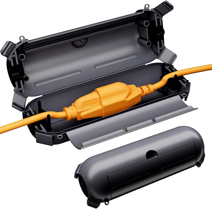 2 Pack of RESTMO Compact Outdoor Extension Cord Cover, IP44 Waterproof Box and Safety Housing Case, Ideal to Protect Outdoor Plugs, Electrical Connections, Holiday Decoration Lights, Size Small, Gray
