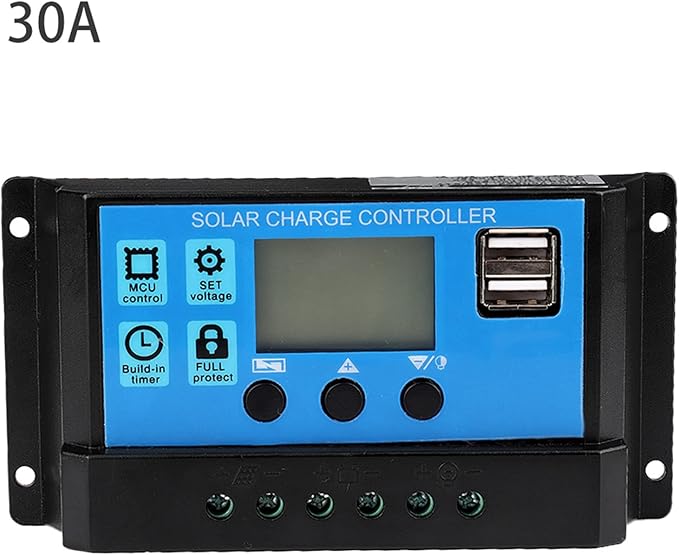30A 12V 24V Auto Solar Controller, PWM Controller, LCD Display, USB Output 5V/2A, ABS Material