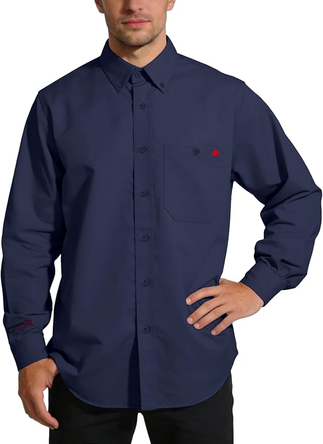 WORKWEYA FR Welding Shirts 7.5oz Cotton Button Down Flame Resistant Shirt for Men