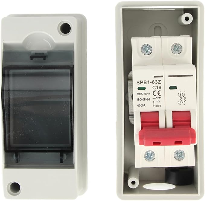 Miniature Circuit Breaker 16A DC500V for Solar Panels Outdoor Disconnect Switch IP65 Rated DIN Rail Enclosure RV Breaker Box
