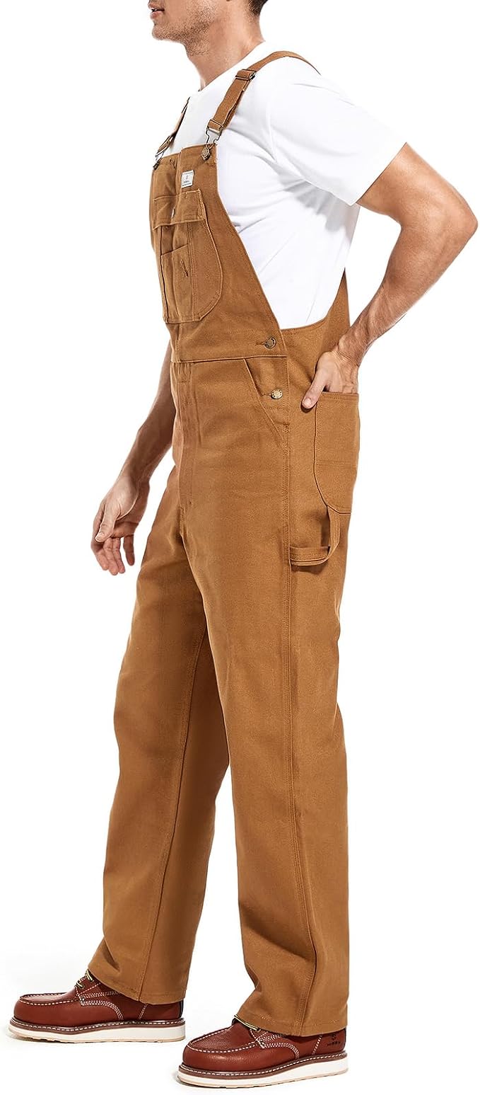 HISEA Men's Relaxed Fit Duck Bib Overall with Adjustable Straps and Convenient Tool Pockets