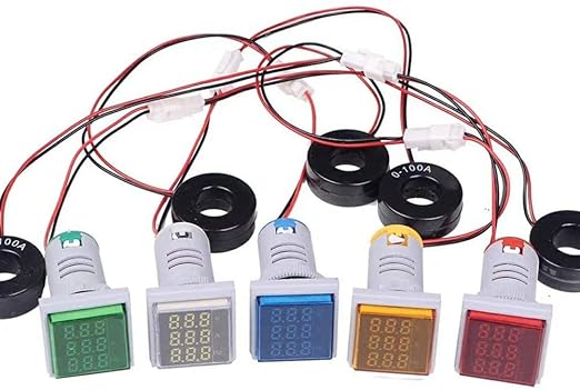 with Three-Digit Display AC Current, Voltage, Frequency Indicator, 22mm Square Head LED Multi-Function Measuring Instrument Monitor (Red)