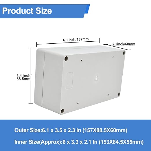 Plastic Junction Box, Nineleaf IP67 Plastic Electrical Project Case, Waterproof PVC Junction Box, Surface Mount Electrical Enclosure with Cover, 6.1x3.5x2.3Inch(157X88.5X60mm), White, 1 Pack