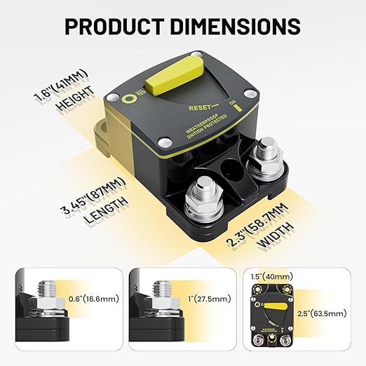 RED WOLF 150A Circuit Breaker Switch Manual Reset DC 12-48V, 5/16"-M8 Stud for Car Audio RV Marine Boat Truck Trolling Motors Stereo Audio Electronic Battery Solar System
