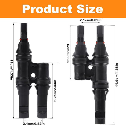 1 Pair Solar Branch Connectors Y Connector, for Parallel Connection Between Solar Panels FMM+MFF, Solar Branch 2-1 MC4 Connectors