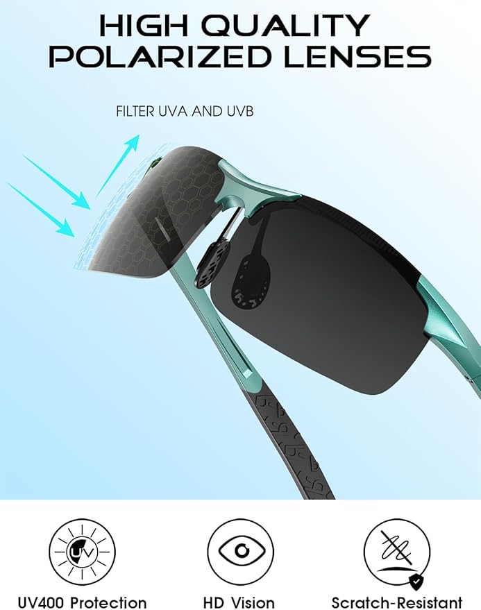 ATTCL Polarized Sunglasses Men Sports: UV Protection Anti Glare Wrap Around Lightweight Metal Driving Fishing Golf Running