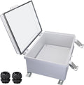 Waterproof Outdoor Electrical Box Junction Box Weatherproof IP67 ABS Plastic Enclosure Switch Router Project Box with Mounting Plate with Wall Bracket 2 Cable Glands Clear 13.8" x 9.8" x 5.9"