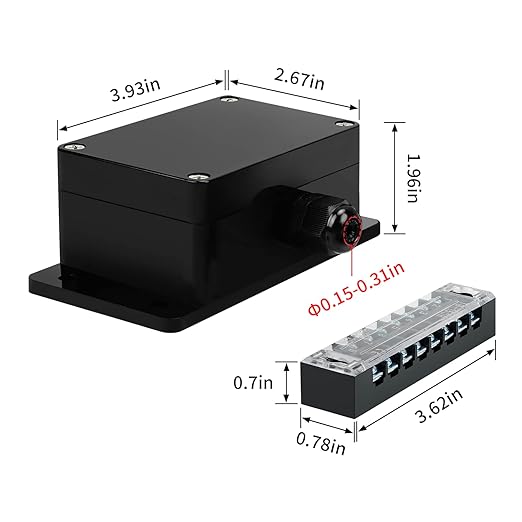 ABS IP67 Waterproof Dustproof Electrical Junction Box, with 15A 600V Barrier Terminal Cable Connector, 1 in/1 Out Power Junction Box（3.93 * 2.67 * 1.96in）