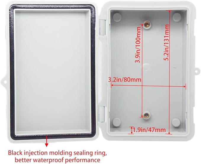 Junction Box, Hinged Cover IP67 Waterproof ABS Project Box with 2 NPT 1/2" Cable Gland, Electrical Box Enclosure with Mounting Plate & Wall Bracket 5.9 x 3.9 x 2.8inch(150x100x70mm)