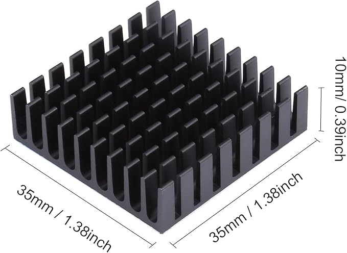 5PCS Aluminum Heat Sink 35x35x10mm / 1.38x1.38x0.39inch Small Heatsink 35mm with Thermal Tape for CPU IC LED Board Cooler for Cooling Stepper Motor TEC1-12706 Peltier Module, Black